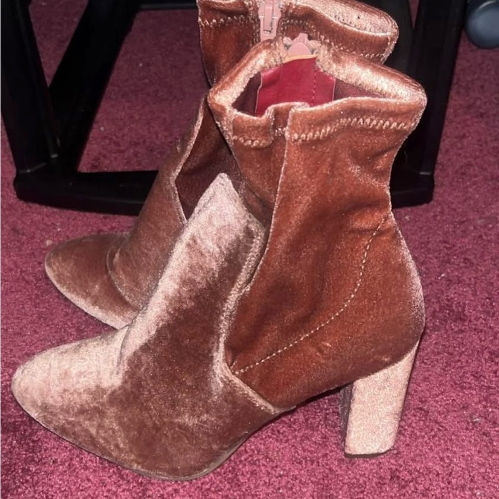 Madden Girl Velvet Heeled Boots in Brown